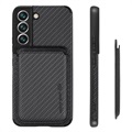 Samsung Galaxy S22 5G Magnetisches Cover mit Kartensteckplatz - Karbonfaser - Schwarz