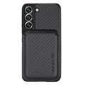 Samsung Galaxy S22 5G Magnetisches Cover mit Kartensteckplatz - Karbonfaser - Schwarz