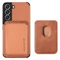 Samsung Galaxy S22 5G Magnetisches Cover mit Kartensteckplatz - Karbonfaser - Braun