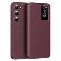 Samsung Galaxy S22 5G Smart Clear View Flip Hülle mit Kartenschlitz - Weinrot