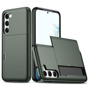 Samsung Galaxy S23 5G Hybrid-Hülle mit Verschiebbarem Kartensteckplatz - Armee Grün