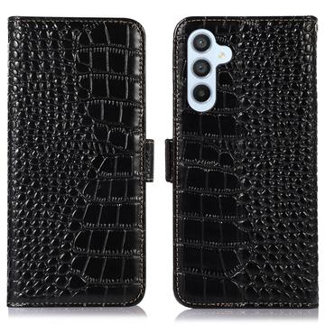 Samsung Galaxy S23 FE Crocodile Serie Lederhülle mit Geldbörse mit RFID - Schwarz