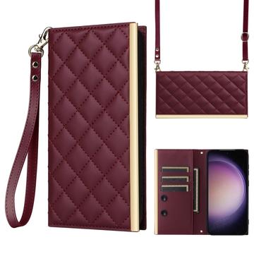 Samsung Galaxy S23 Luxus Gesteppte Wallet Hülle - Weinrot