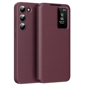 Samsung Galaxy S23 Smart Clear View Flip Hülle mit Kartenschlitz - Weinrot