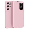 Samsung Galaxy S23 Ultra Smart Clear View Flip Hülle mit Kartenschlitz - Rosa