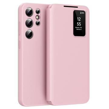 Samsung Galaxy S23 Ultra Smart Clear View Flip Hülle mit Kartenschlitz - Rosa