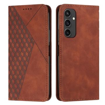 Samsung Galaxy S24 FE Brieftaschenhülle mit Rautenmuster mit Magnetverschluss - Braun