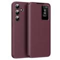 Samsung Galaxy S24 FE Smart Clear View Flip Hülle mit Kartenschlitz - Weinrot