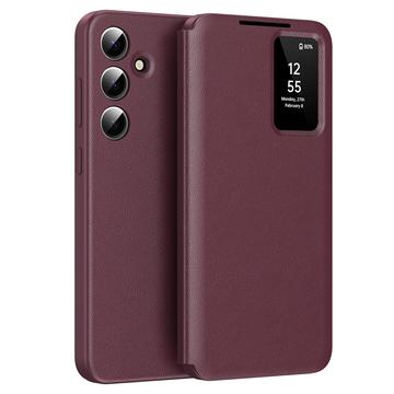 Samsung Galaxy S24 FE Smart Clear View Flip Hülle mit Kartenschlitz - Weinrot