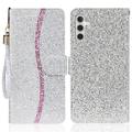 Samsung Galaxy S24 FE Stilvolle Glitzer Wallet Hülle - Silber