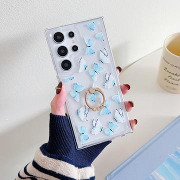 Samsung Galaxy S24 Ultra Butterfly TPU Hülle mit Ringhalterung - Hellblau