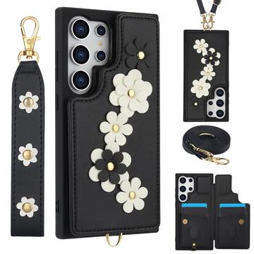 Samsung Galaxy S24 Ultra Hülle mit Blumendekor und Riemen