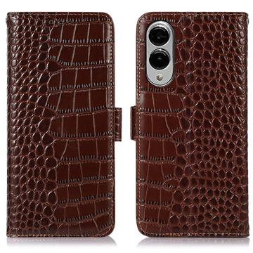 Samsung Galaxy S25 Edge Crocodile Serie Lederhülle mit Geldbörse mit RFID - Braun