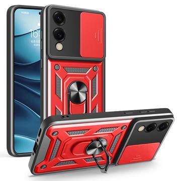 Samsung Galaxy S25 Edge Drehring-Hybrid Hülle mit Kameraschutz - Rot