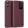 Samsung Galaxy S25 Edge Smart Clear View Flip Hülle mit Kartenschlitz - Weinrot
