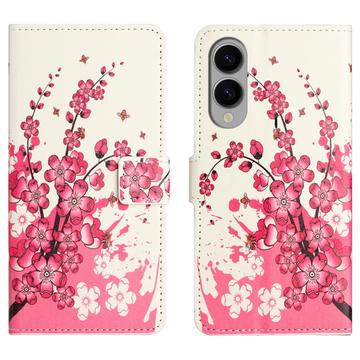 Samsung Galaxy S25 Edge Style Serie Wallet Hülle - Rosa Blumen