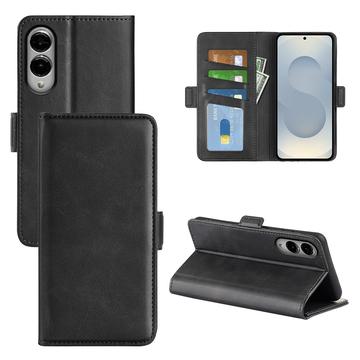Samsung Galaxy S25 Edge Wallet Hülle mit Magnetverschluss - Kalb Textur - Schwarz