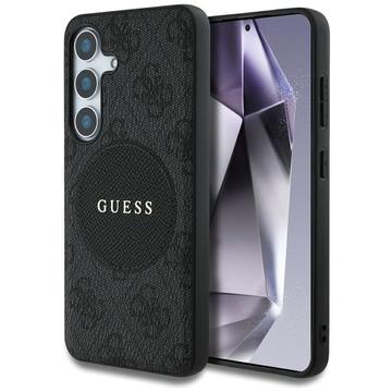 Samsung Galaxy S25 Guess 4G Runde Patch Classic Logo Hülle - MagSafe kompatibel - Schwarz