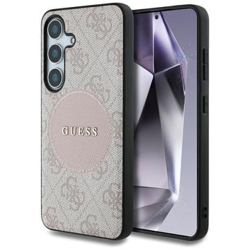 Samsung Galaxy S25 Guess 4G Runde Patch Classic Logo Hülle - MagSafe kompatibel - Rosa