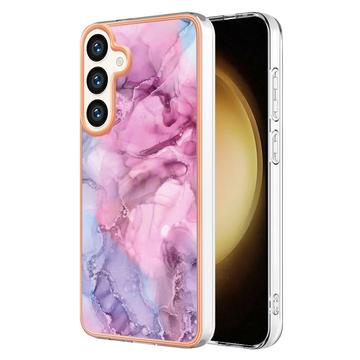 Samsung Galaxy S25 Galvanisierte IMD TPU-Hülle mit Marmormuster - Blau / Rosa