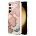 Samsung Galaxy S25 Galvanisierte IMD TPU-Hülle mit Marmormuster - Rosa