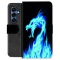 Samsung Galaxy S25 Premium Schutzhülle mit Geldbörse - Blauer Feuerdrache
