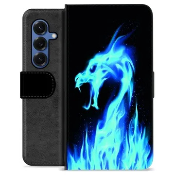 Samsung Galaxy S25 Premium Schutzhülle mit Geldbörse - Blauer Feuerdrache