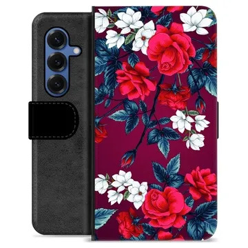Samsung Galaxy S25 Premium Schutzhülle mit Geldbörse - Vintage Blumen