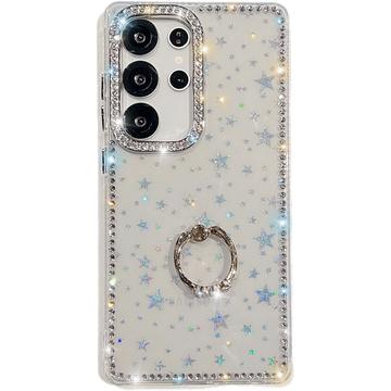 Samsung Galaxy S25 Ultra CrystalGlow Hybrid Hülle mit Ringhalterung - Sterne / Durchsichtig
