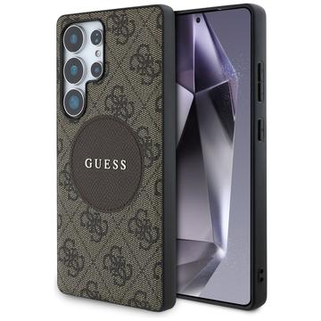 Samsung Galaxy S25 Ultra Guess 4G Runde Patch Classic Logo Hülle - MagSafe kompatibel - Braun