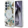 Samsung Galaxy S25 Ultra Guess Glitter Flowers Triangle Buttons MagSafe Hülle - weiß