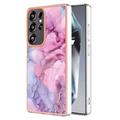 Samsung Galaxy S25 Ultra Galvanisierte IMD TPU-Hülle mit Marmormuster - Blau / Rosa
