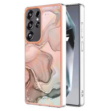 Samsung Galaxy S25 Ultra Galvanisierte IMD TPU-Hülle mit Marmormuster - Rosa