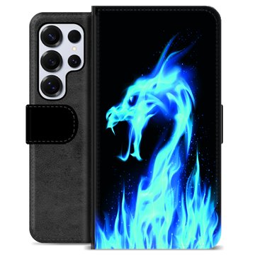 Samsung Galaxy S25 Ultra Premium Schutzhülle mit Geldbörse - Blauer Feuerdrache