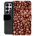 Samsung Galaxy S25 Ultra Premium Schutzhülle mit Geldbörse - Kaffeebohnen