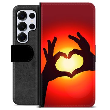 Samsung Galaxy S25 Ultra Premium Schutzhülle mit Geldbörse - Herz-Silhouette