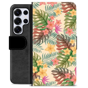 Samsung Galaxy S25 Ultra Premium Schutzhülle mit Geldbörse - Pinke Blumen