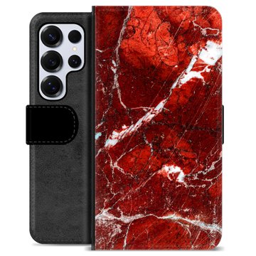 Samsung Galaxy S25 Ultra Premium Schutzhülle mit Geldbörse - Roter Marmor