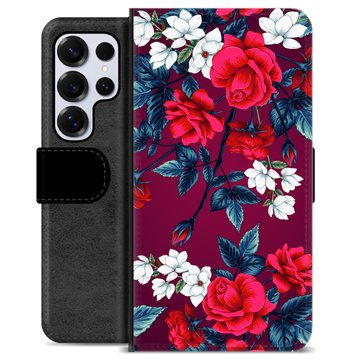 Samsung Galaxy S25 Ultra Premium Schutzhülle mit Geldbörse - Vintage Blumen