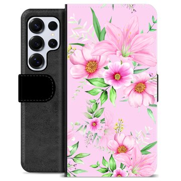 Samsung Galaxy S25 Ultra Premium Schutzhülle mit Geldbörse - Aquarell Blumen