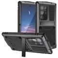 Samsung Galaxy S25 Ultra R-Just Premium Hülle mit Kickstand & gehärtetem Glas-Screen-Schutz - Schwarz