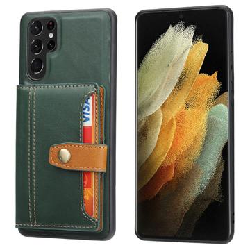 Samsung Galaxy S25 Ultra Retro Style Hülle mit Geldbörse - Grün
