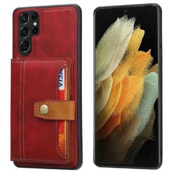 Samsung Galaxy S25 Ultra Retro Style Hülle mit Geldbörse - Rot