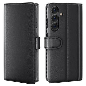 Samsung Galaxy S25 Lederhülle mit Geldbörse und Ständer - Schwarz