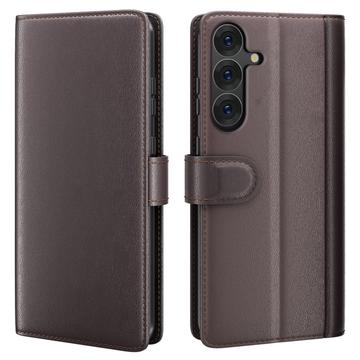 Samsung Galaxy S25 Lederhülle mit Geldbörse und Ständer - Braun