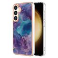 Samsung Galaxy S25+ Galvanisierte IMD TPU-Hülle mit Marmormuster - Purpur / Blau