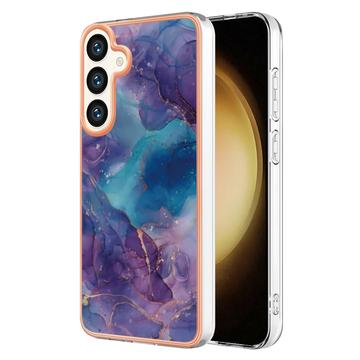 Samsung Galaxy S25+ Galvanisierte IMD TPU-Hülle mit Marmormuster - Purpur / Blau