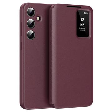 Samsung Galaxy S25+ Smart Clear View Flip Hülle mit Kartenschlitz - Weinrot