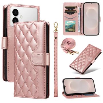 Samsung Galaxy S26 Edge Luxus Gesteppte Wallet Hülle - Roségold