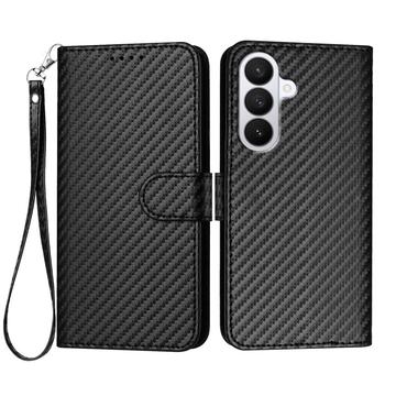 Samsung Galaxy S26 Pro Premium Wallet Hülle mit Riemen - Kohlefaserstruktur